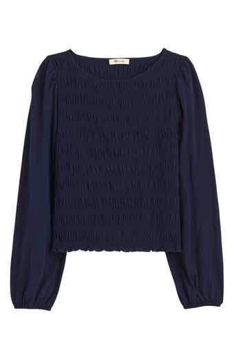 Madewell Smocked Boat Neck Long Sleeve Cotton Top