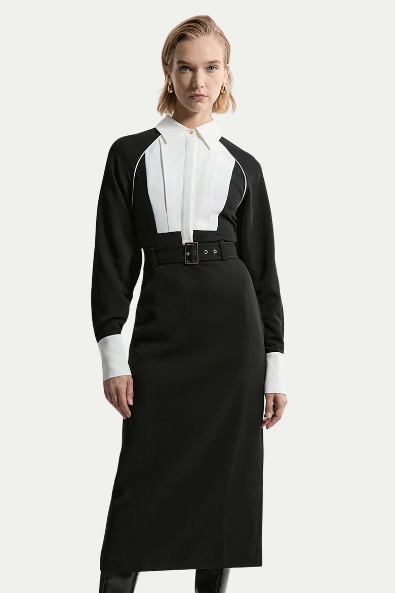 Twill Collared Woven Midi Dress, Alternate, color, Mono