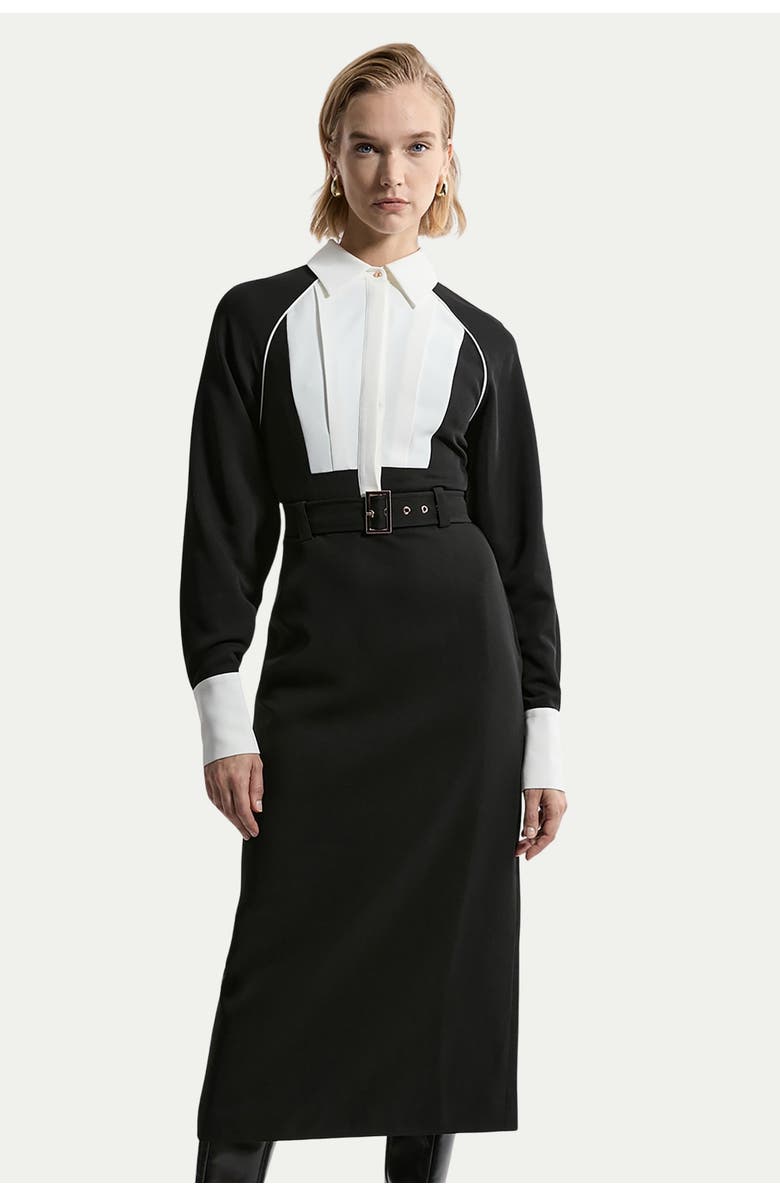 Karen Millen Twill Collared Woven Midi Dress, Alternate, color, Mono