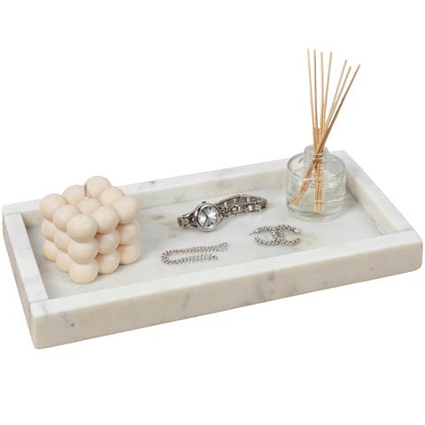 Luxe Stone Classic Minimalist Rectangular Marble Bathroom Countertop Tray