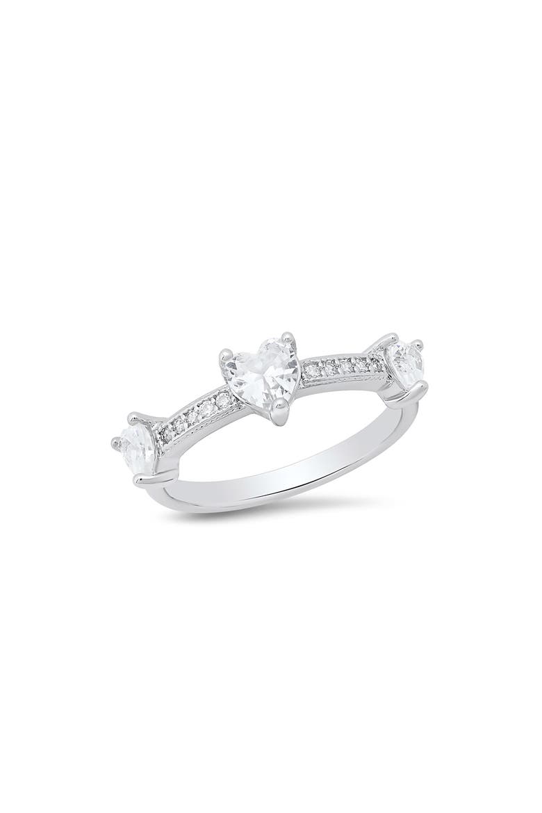 Simulated Diamond Heart Pavé Ring, Main, color, SILVER
