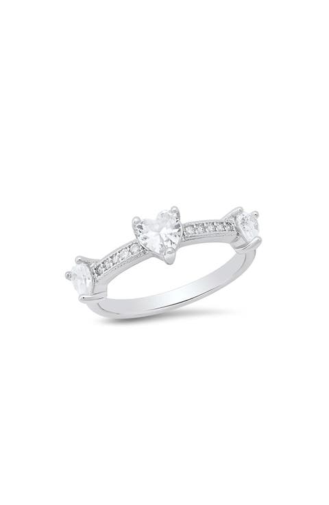 Simulated Diamond Heart Pavé Ring