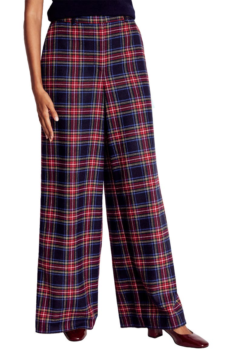 Boden Belgravia Plaid Wool Blend Pants, Main, color, Navy Green And Red Check