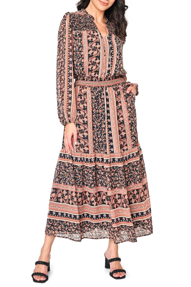The Leyla Floral Print Long Sleeve Maxi Dress, Main, color, SPICED CORAL