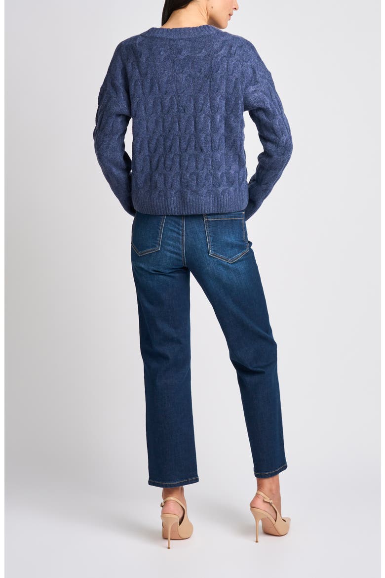 Cable Knit V-Neck Sweater, Alternate, color, INDIGO BLUE