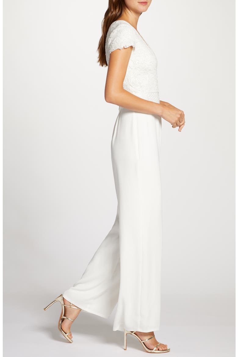 Lace Bodice Wide Leg Wedding Jumpsuit, Alternate, color, IVORY
