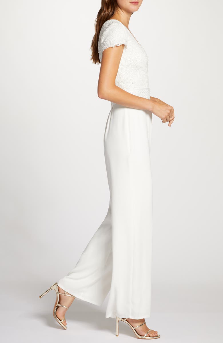 Tadashi Shoji Lace Bodice Wide Leg Wedding Jumpsuit, Alternate, color, 