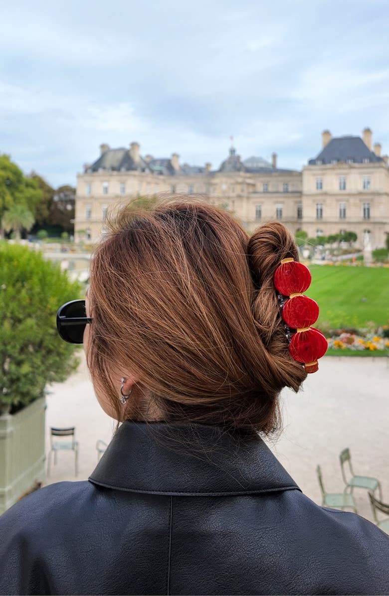 Solar Eclipse Hand Painted Red Lanterns Claw Clip, Alternate, color, Red