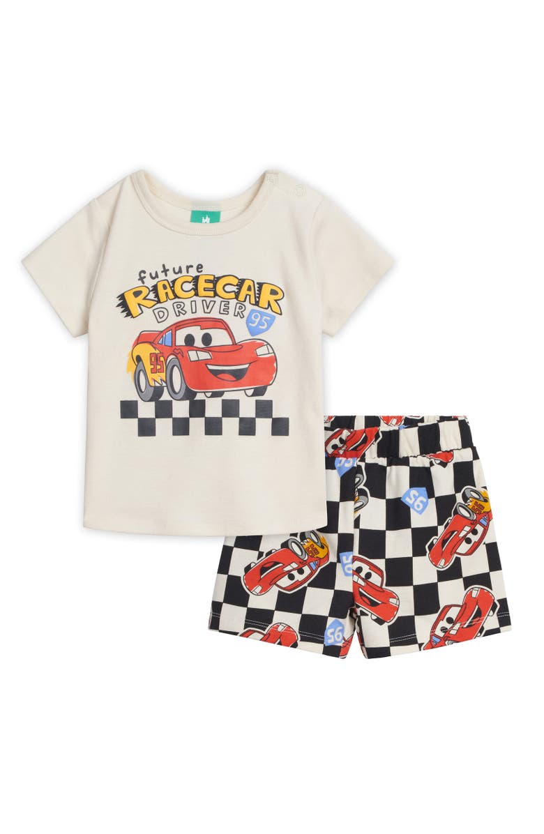 Disney Lightning McQueen Cars T-Shirt & French Terry Shorts Set, Main, color, Off White / Black, Cars