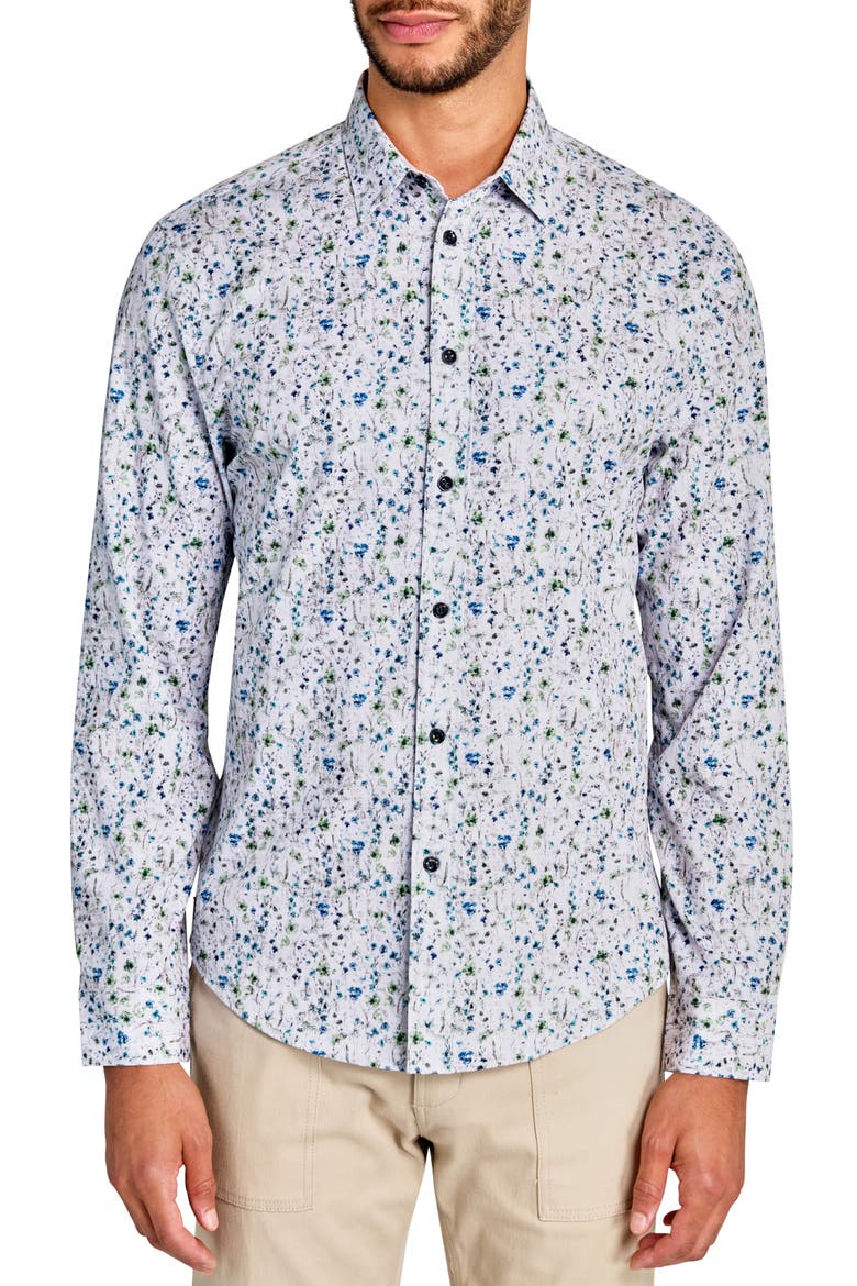 Mini Floral Print Long Sleeve Shirt, Main, color, WHITE/BLUE