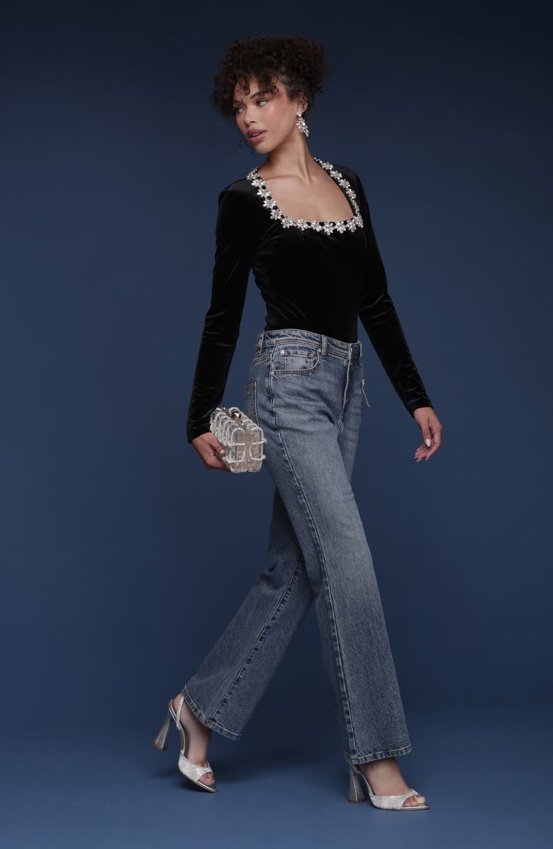 Avec Les Filles Jewel Embellished Velour Top, Alternate, color, Black