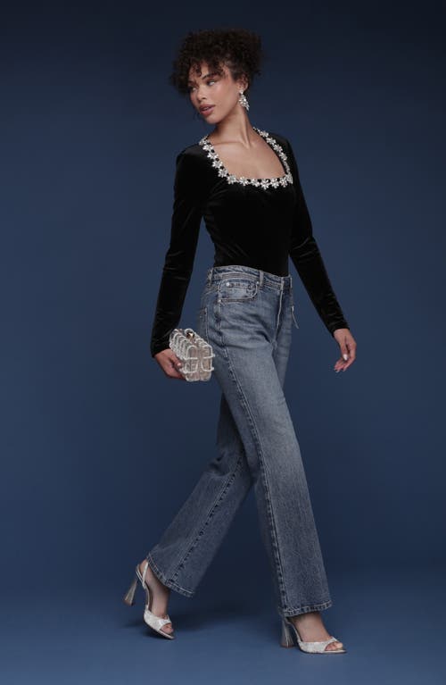 Avec Les Filles Jewel Embellished Velour Top In Black