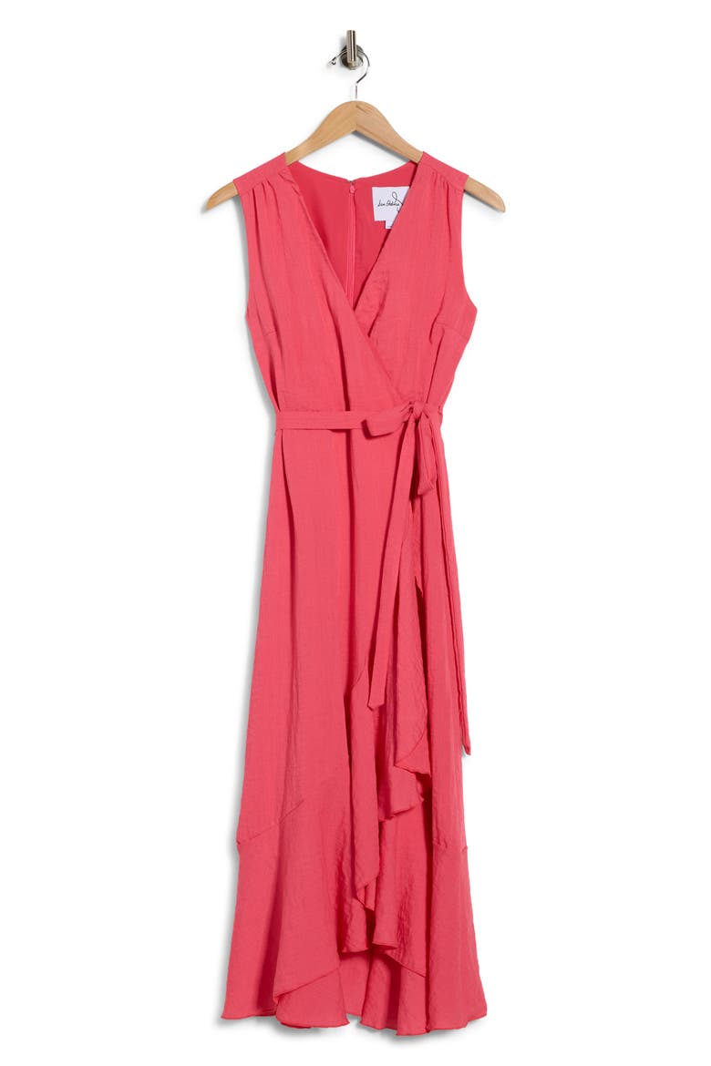 Sleeveless Faux Wrap Dress, Alternate, color, WATERMELON