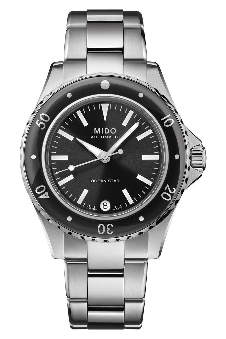 Ocean Star Captain Automatic Bracelet Watch, 36.5mm, Main, color, BLACK/ SILVER