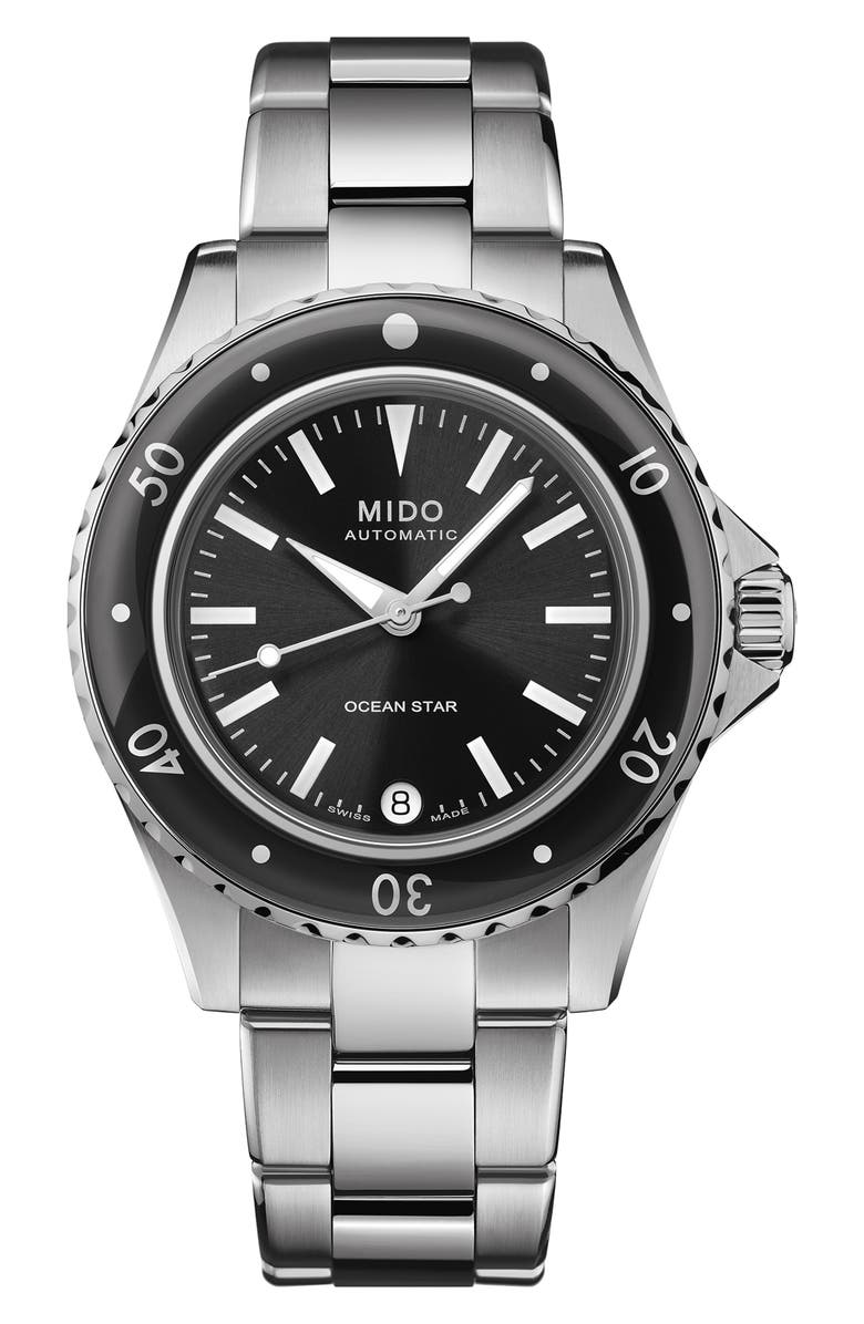 MIDO Ocean Star Captain Automatic Bracelet Watch, 36.5mm, Main, color, Black/ Silver