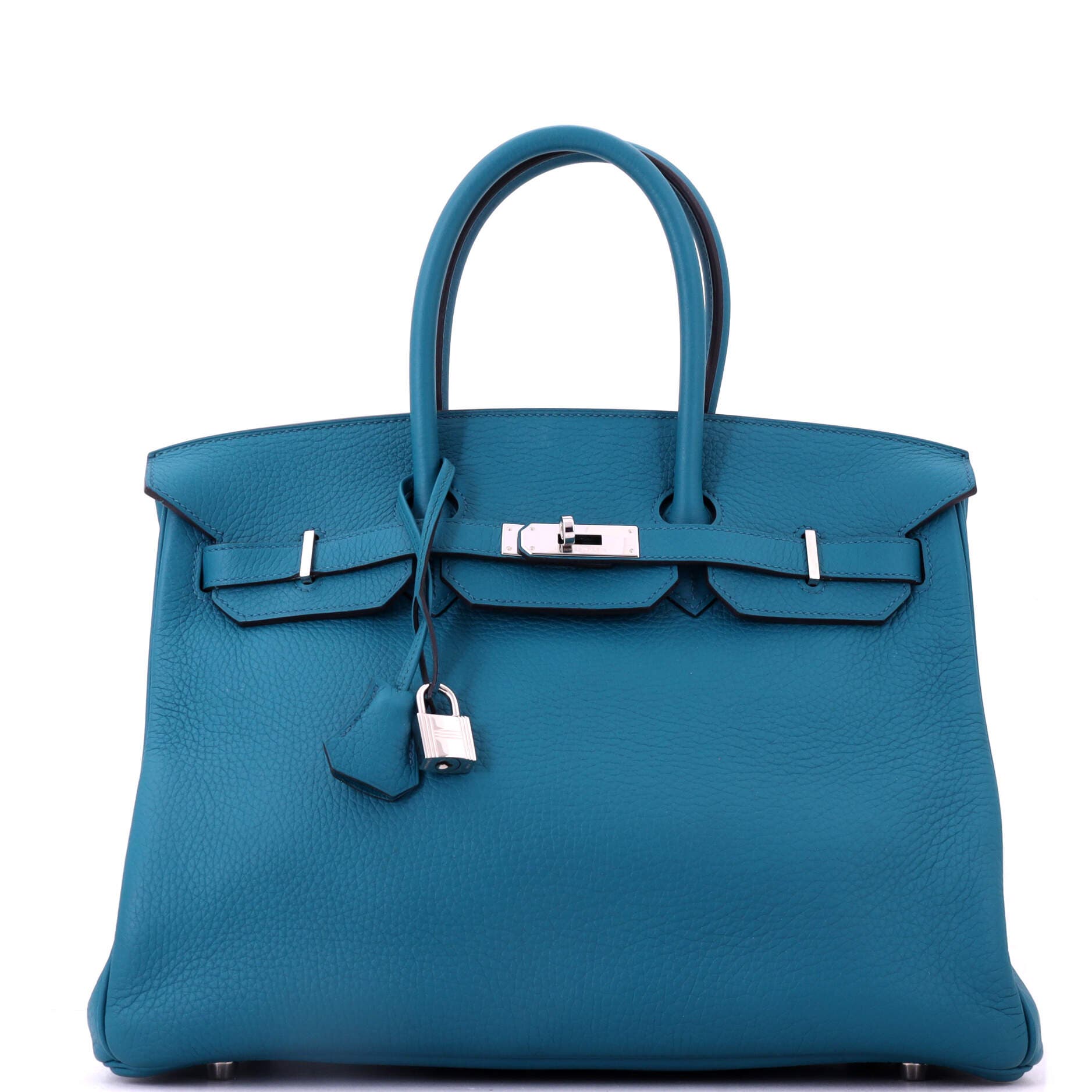 Pre-Owned Hermes Birkin Handbag Blue Clemence with Palladium Hardware 35, Main, color, Bleu Izmir