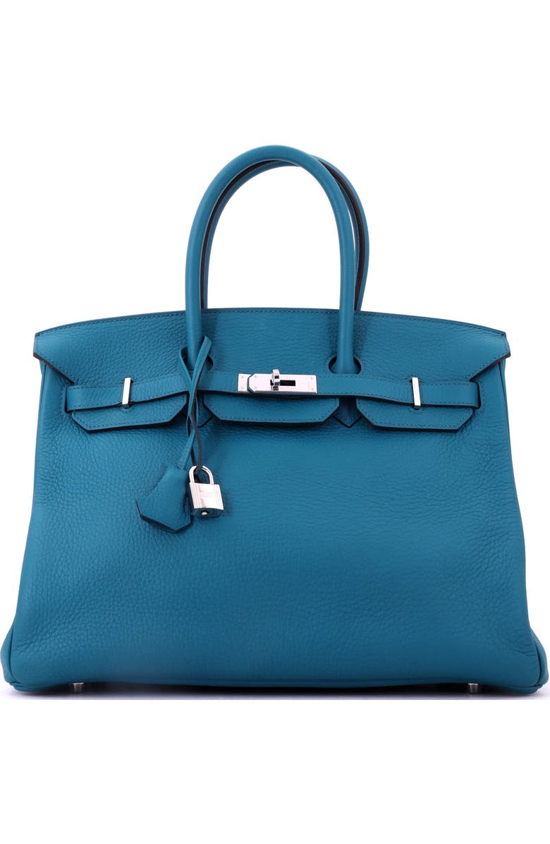 Pre-Owned Hermes Birkin Handbag Blue Clemence with Palladium Hardware 35, Main, color, Bleu Izmir