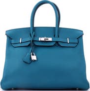 Pre-Owned Hermes Birkin Handbag Blue Clemence with Palladium Hardware 35