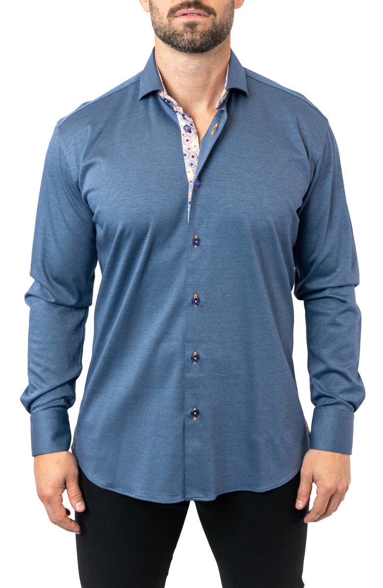 Maceoo Einstein Stretchharper Contemporary Fit Button-Up Shirt, Main, color, Blue