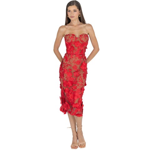 Anni Floral Embroidered Strapless Midi Dress