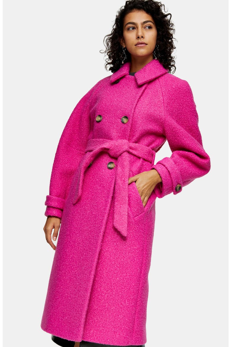 Arin Bouclé Trench Coat, Alternate, color, BRIGHT PINK