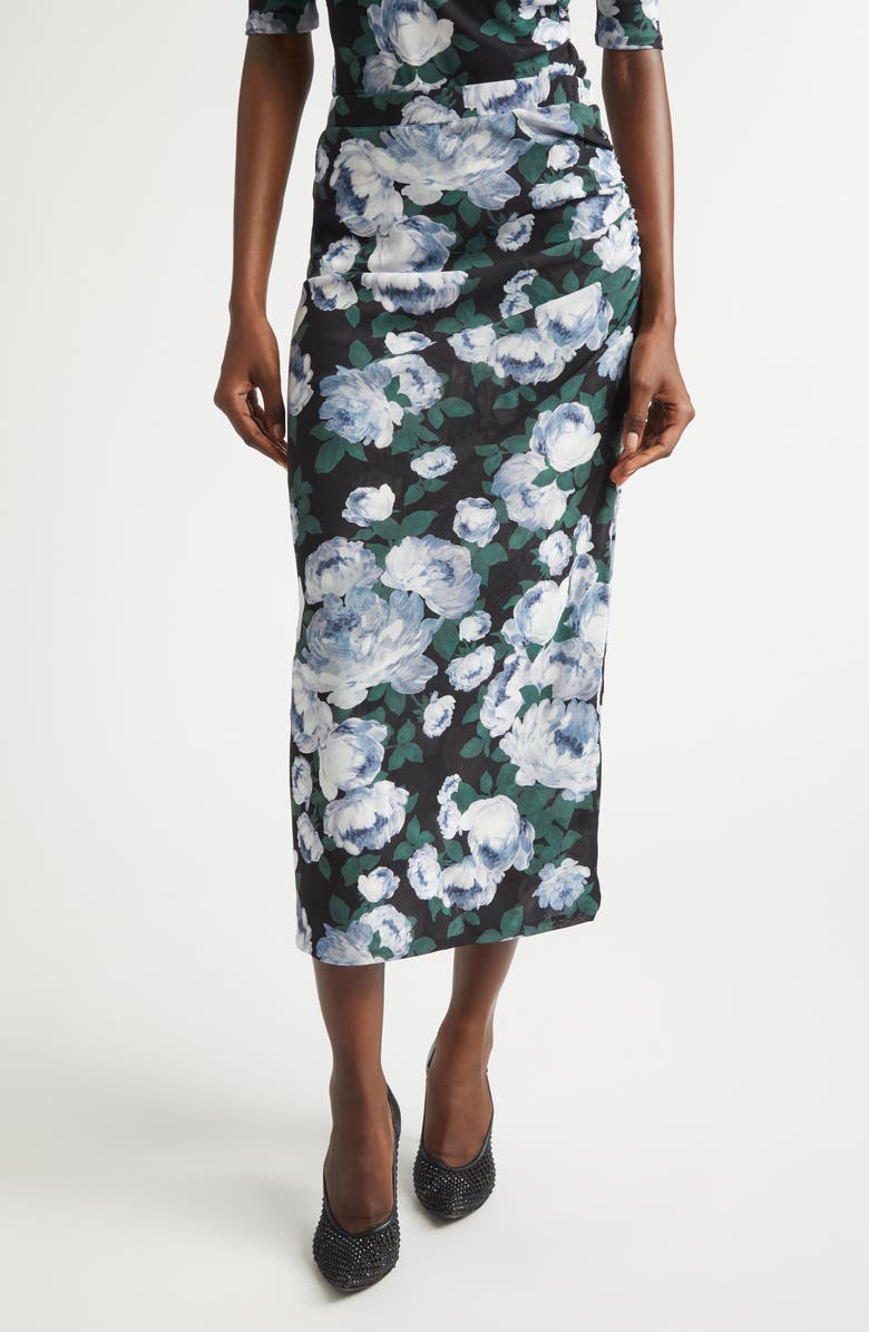 Stella McCartney Bunch of Roses Mesh Midi Skirt, Main, color, Green Multi
