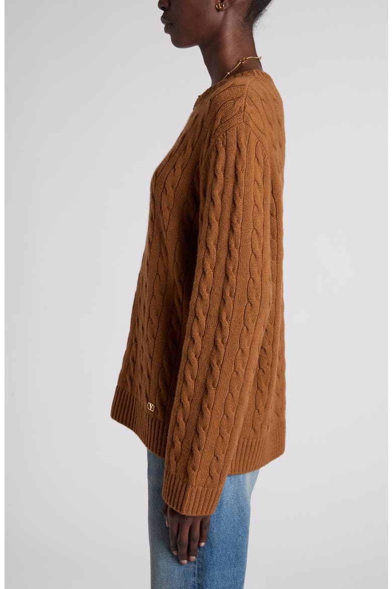 Maglia VLOGO Cable Stitch Cashmere Crewneck Sweater, Alternate, color, BROWN