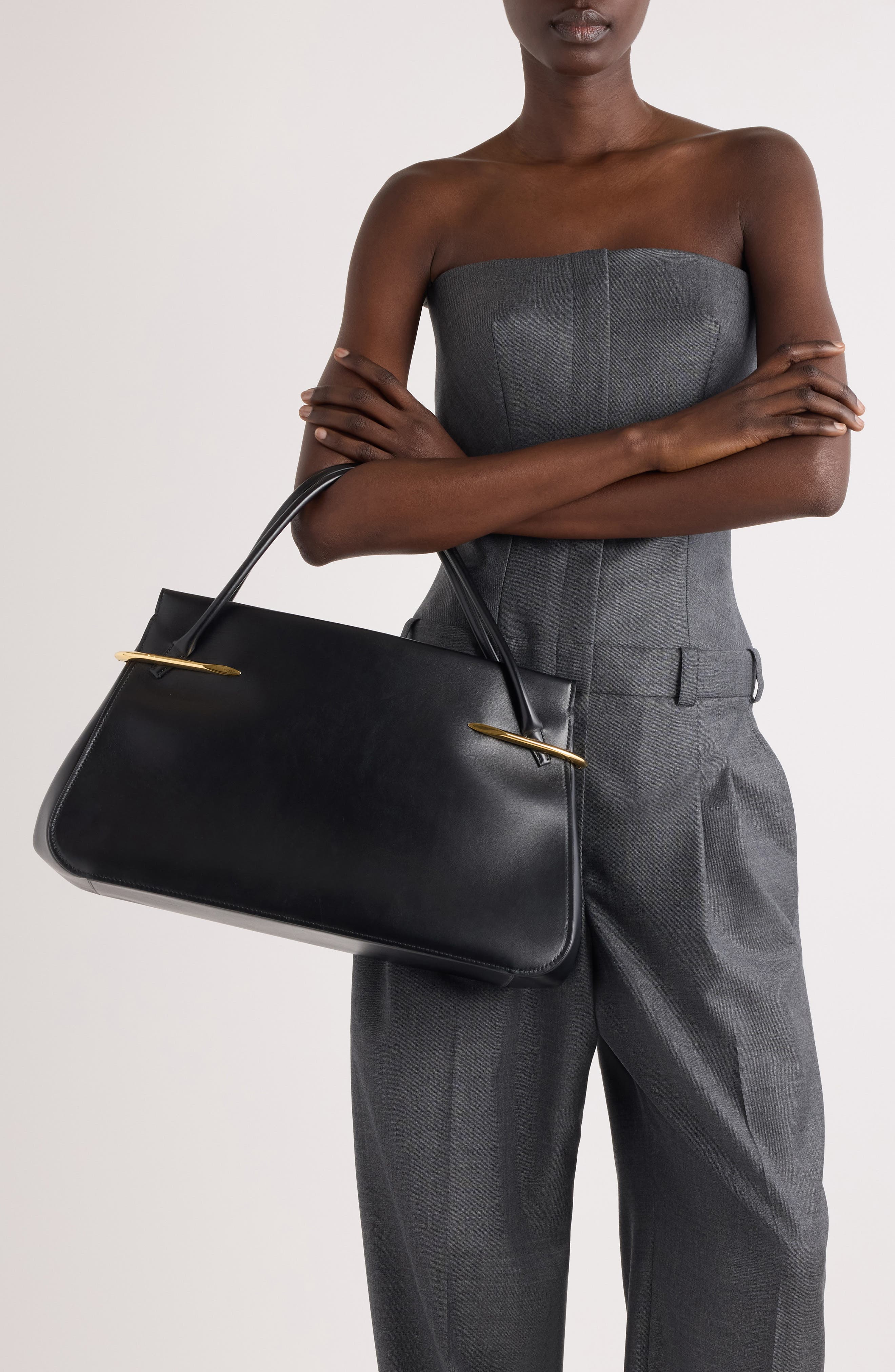 Givenchy Large Pinch Leather Top Handle Bag, Alternate, color, 001-Black