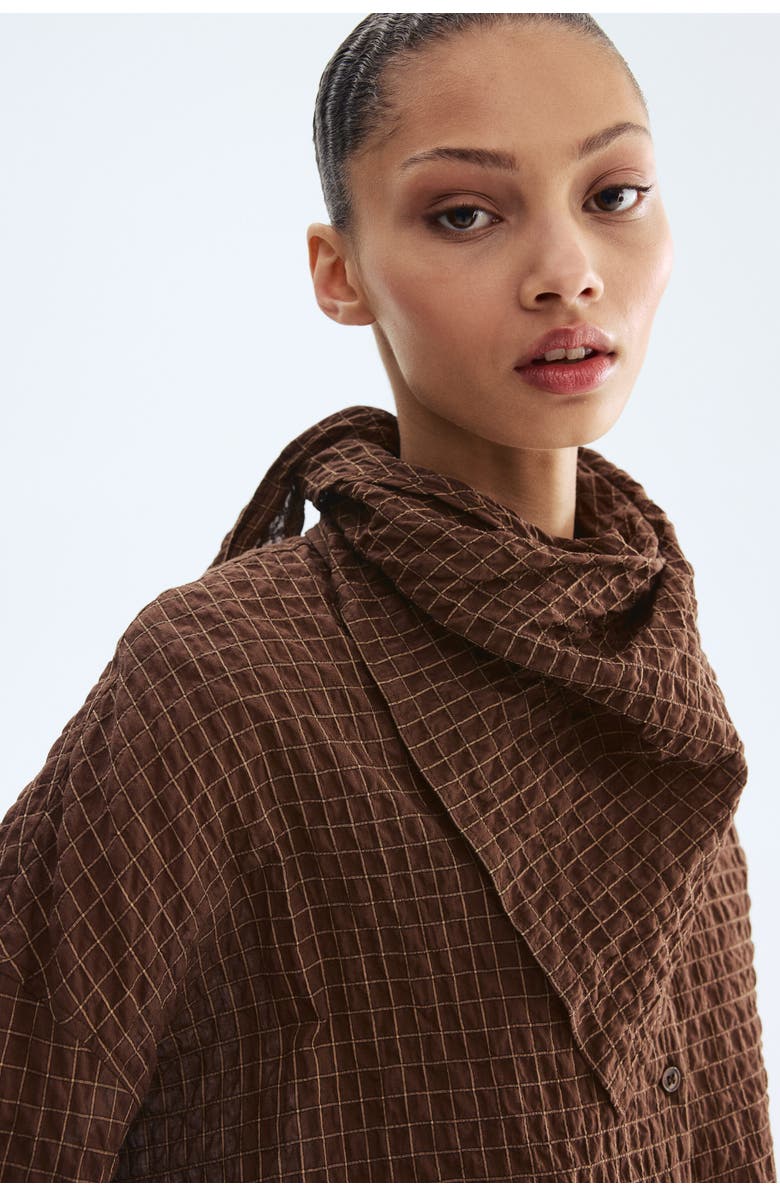 H&M Seersucker shirt with scarf, Alternate, color, Brown