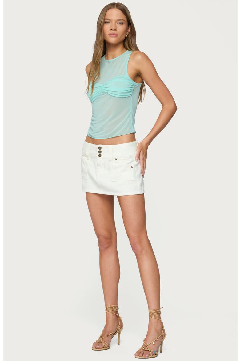 Erica Gathered Overlay Sheer Tank Top, Alternate, color, AQUA BLUE