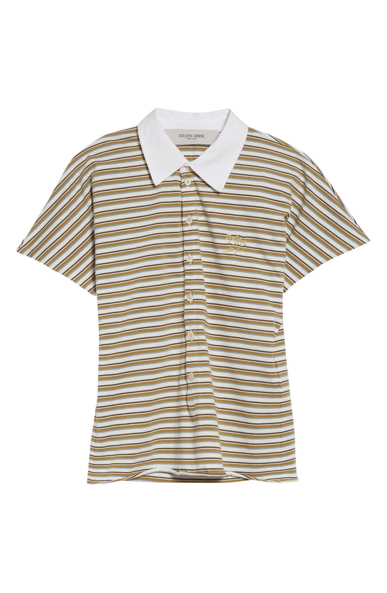 Golden Goose Stripe Slim Fit Cotton Polo, Alternate, color, Off White/ Sea Turtle