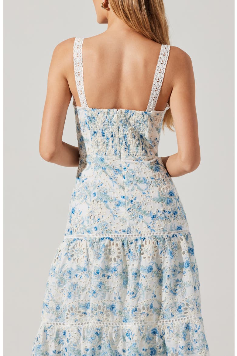 Pellagia Eyelet Embroidery A-Line Dress, Alternate, color, WHITE BLUE FLORAL