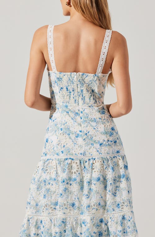 Astr Pellagia Floral Eyelet Midi Dress In Blue And White In Blue