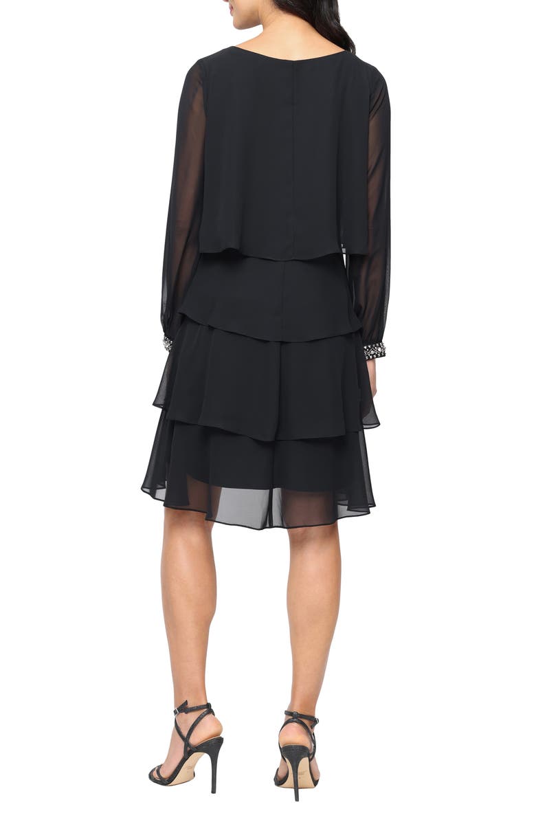 SL FASHIONS Long Sleeve Tiered Dress, Alternate, color, Black