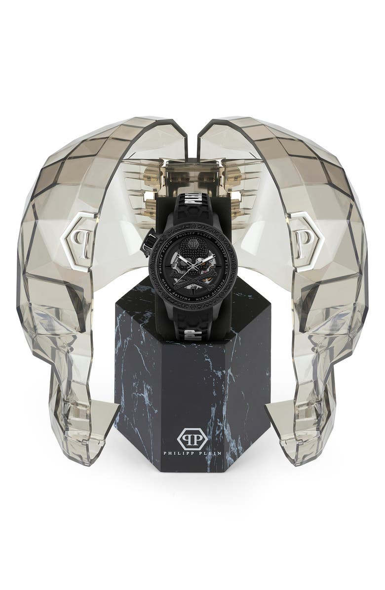 PHILIPP PLEIN Rich Skeleton Automatic Silicone Strap Watch, 46mm, Alternate, color,