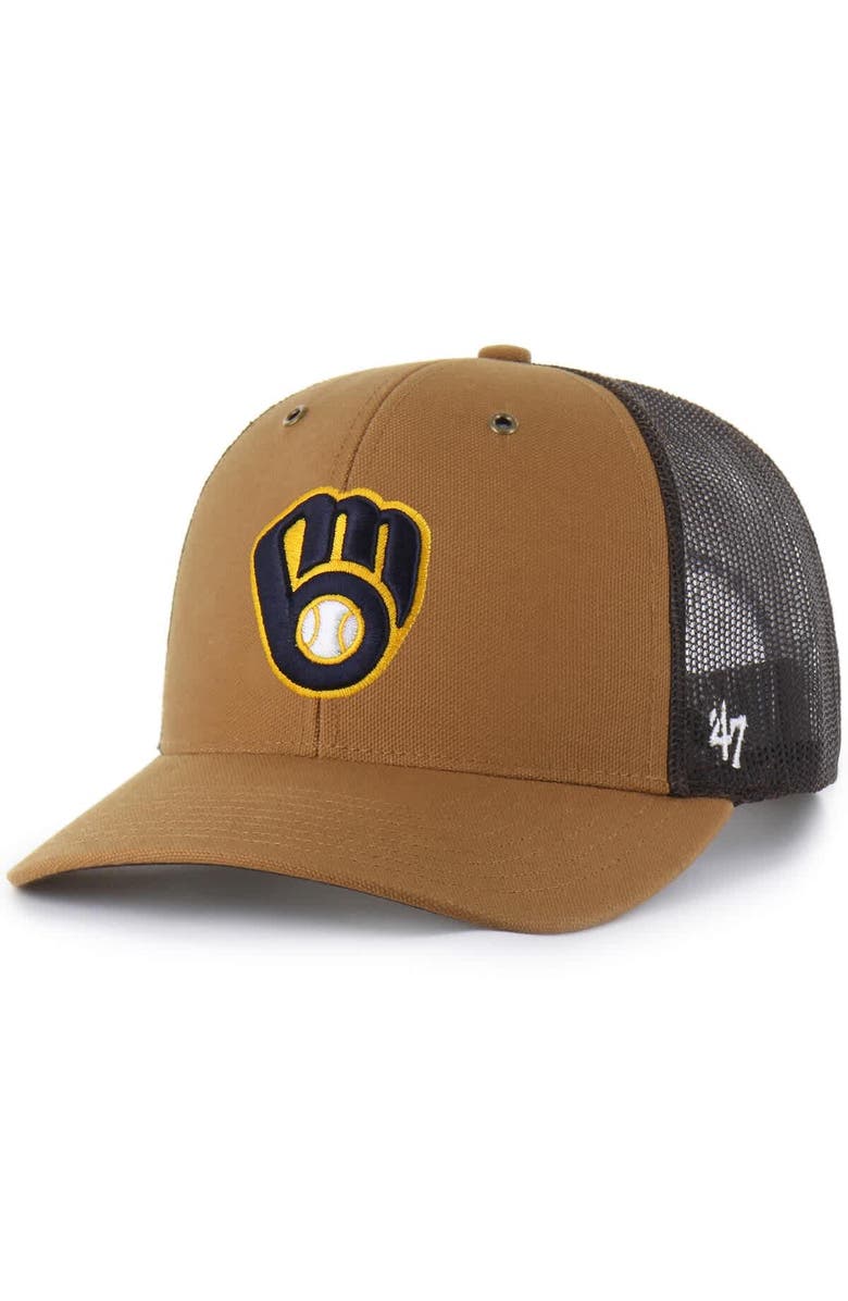 CARHARTT X 47 Men's Carhartt x '47  Brown Milwaukee Brewers Trucker Adjustable Hat, Main, color, Brown