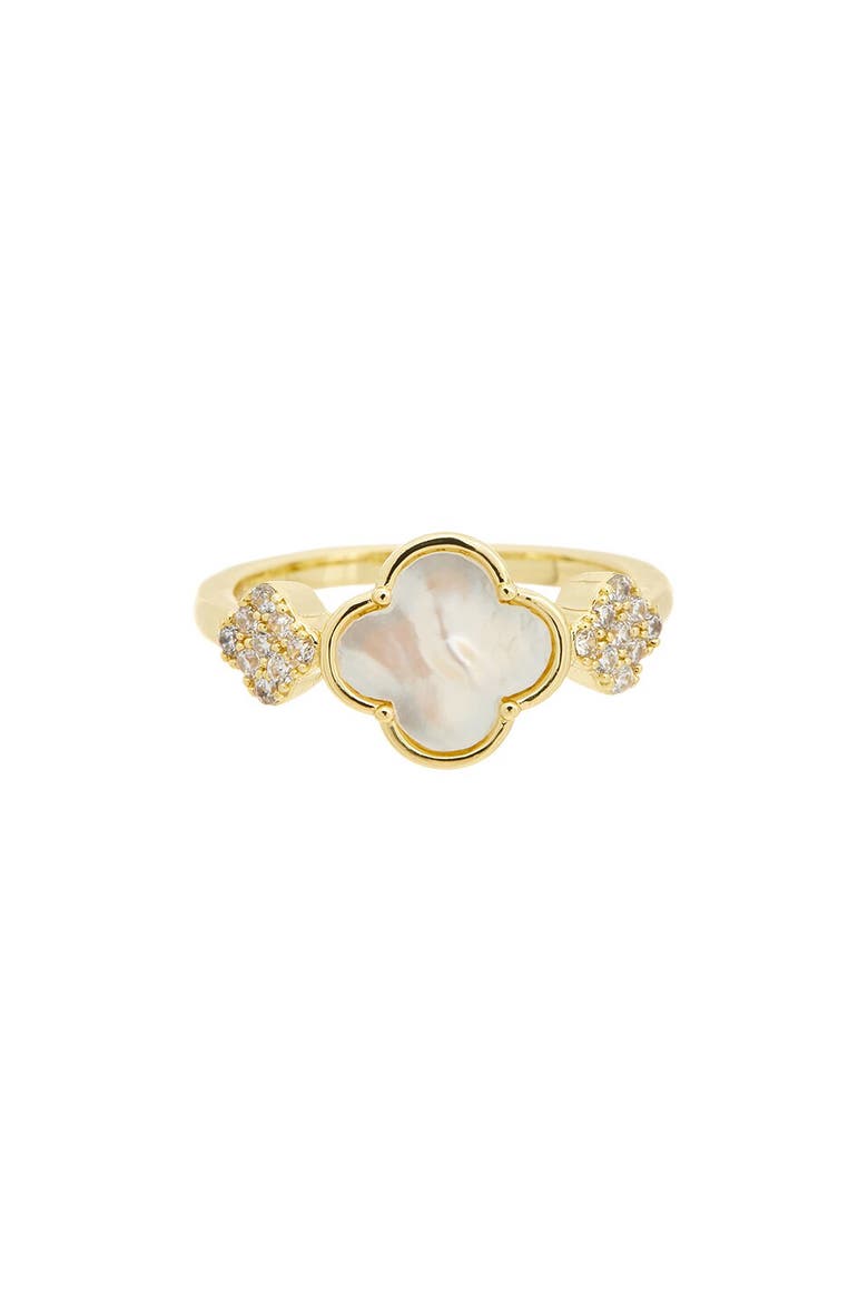 Mother-of-Pearl & Cubic Zirconia Clover Ring, Main, color, PEARL/ YELLOW GOLD