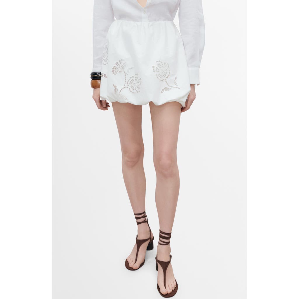 Mango Embroidered Bubble Hem Shorts In White