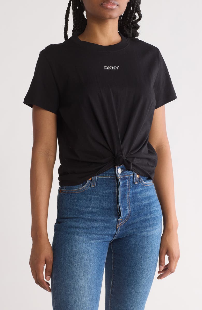 DKNY Metallic Bubble Logo Knot Front T-Shirt, Main, color,