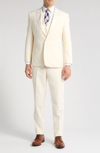 Gino Vitale Slim Fit Satin Peak Lapel 3-piece Tuxedo In Ivory