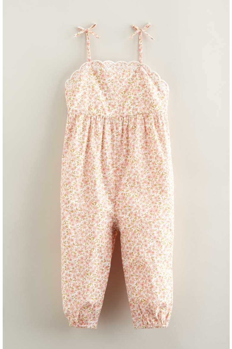 Scalloped Floral Romper, Main, color, WHITE- PINK PETITE FLORAL