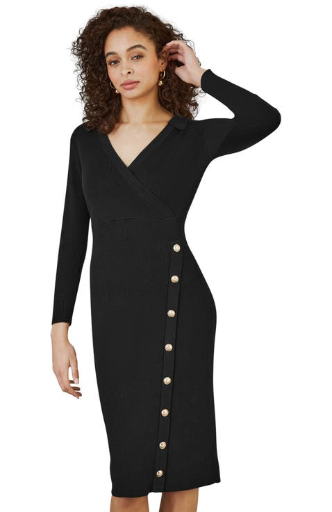 Knitted Button Detailed Midi Dress