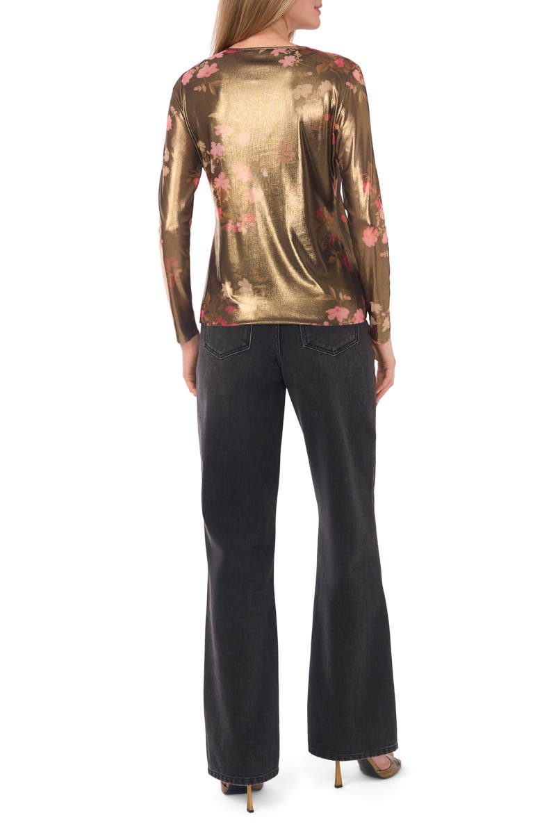 Ted Baker Metallic Floral Long Sleeve Mesh Top, Alternate, color, Rich Black/ Gold