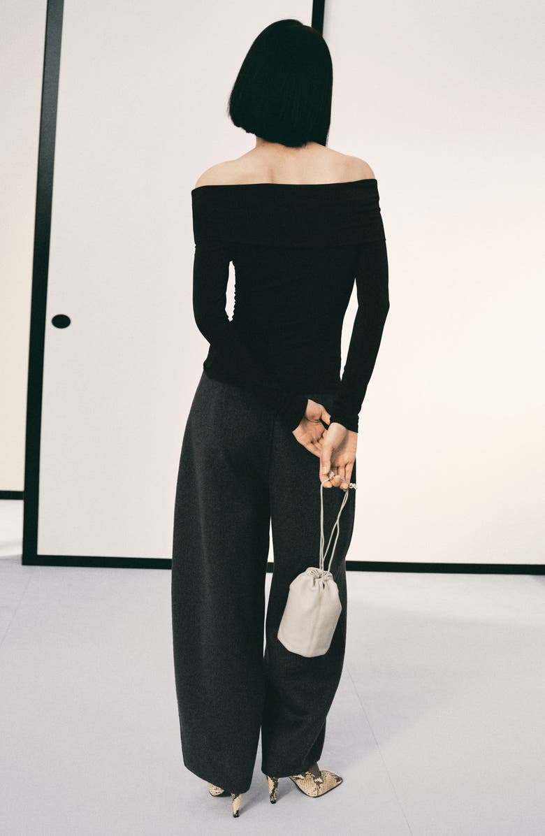 MANGO Metallic Off the Shoulder Top, Alternate, color, Black