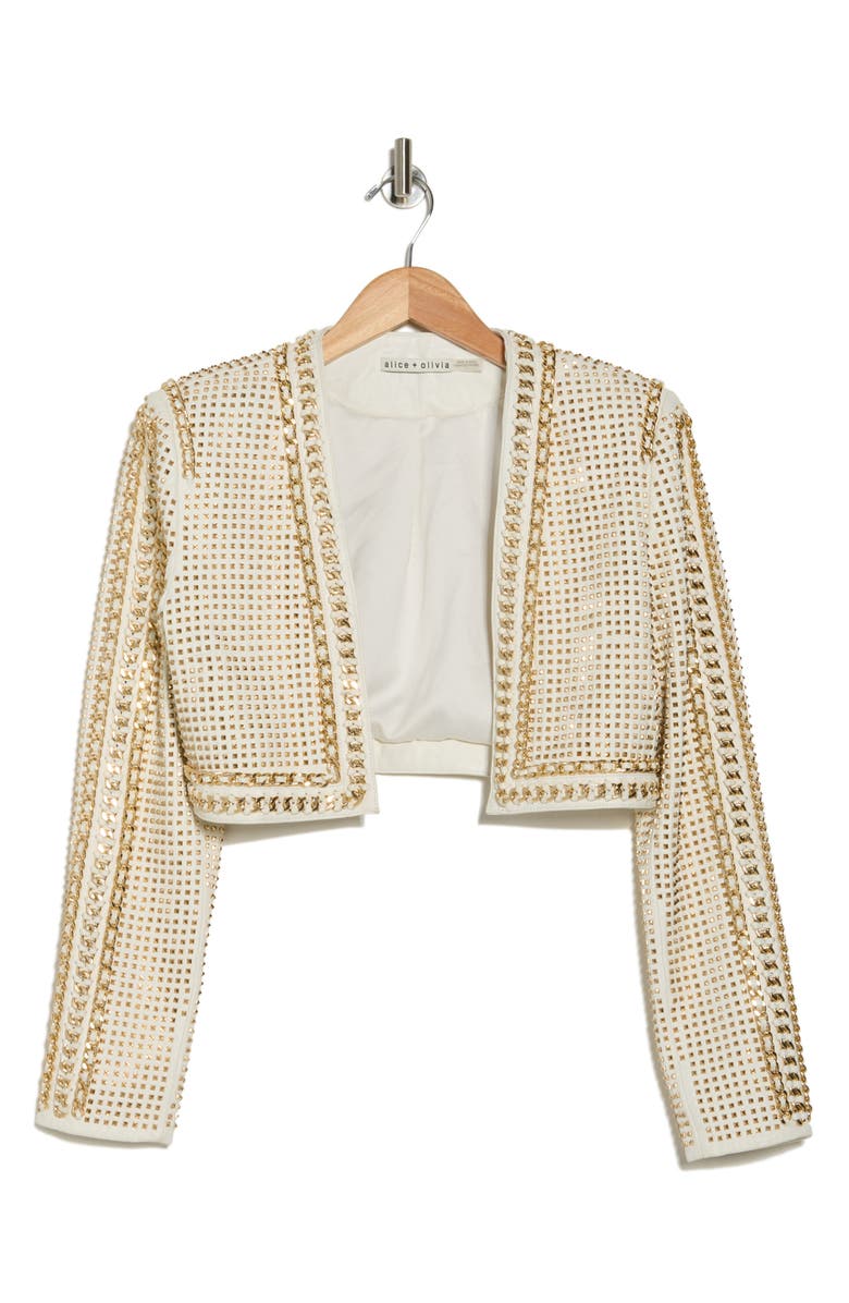 Alice + Olivia Maira Studded Crop Jacket, Alternate, color, 