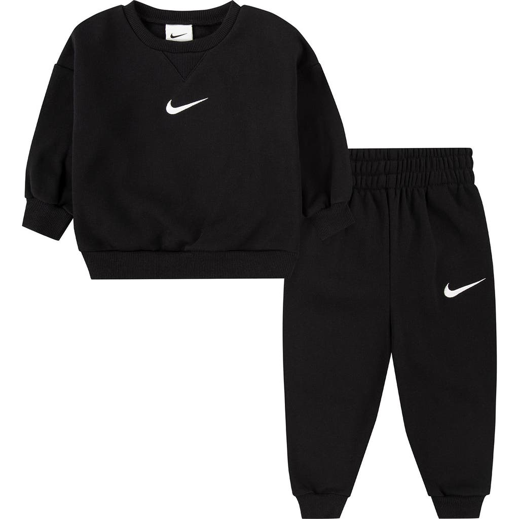 Nike Essential Fleece Crewneck Sweatshirt & Joggers Set In Black