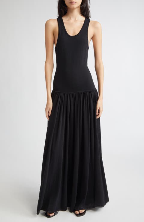◆Loulouseoul◆ Brooke Slim Dress Scarf Set Black Black Slinky Knit Dress - Ruched Maxi Dress - Crew Neck