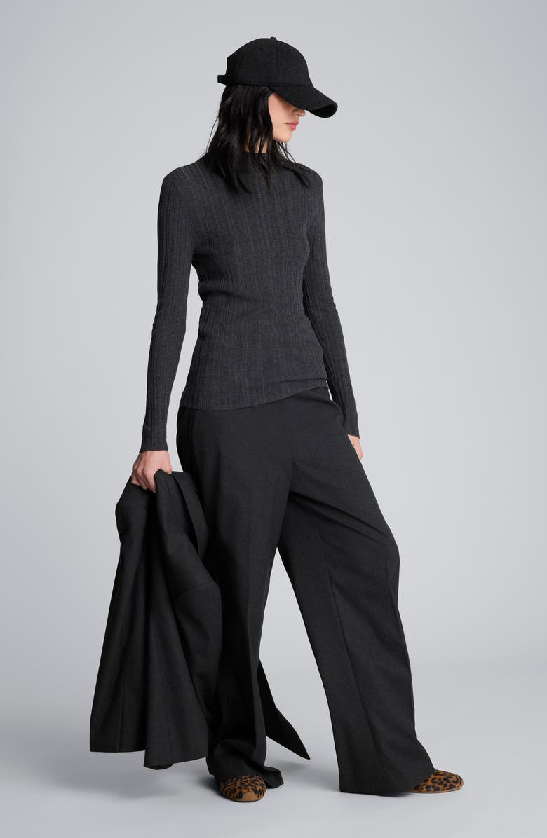 Kenneth Cole Long Sleeve Mock Neck Variegated Rib Top, Alternate, color, Med Heather Grey