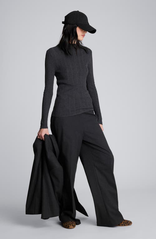 Kenneth Cole Long Sleeve Mock Neck Variegated Rib Top In Black