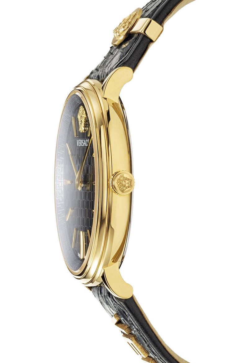 V-Circle Swiss Quartz Snakeskin Embossed Leather Strap Watch, 38mm, Alternate, color, GOLD